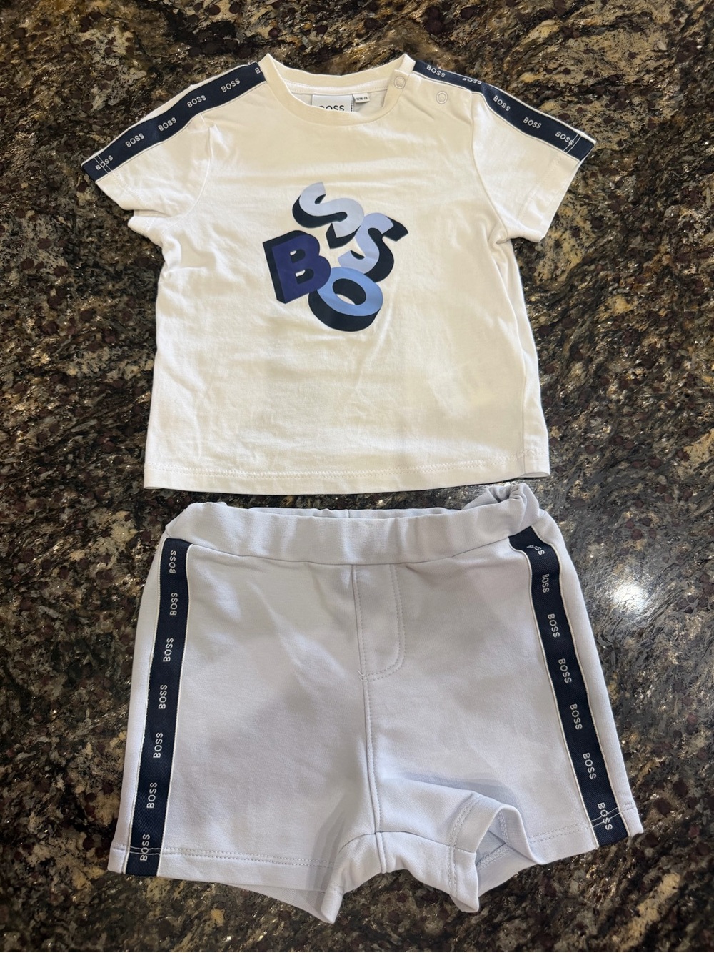 BOSS White Tee with Black Logo Tag 12 months